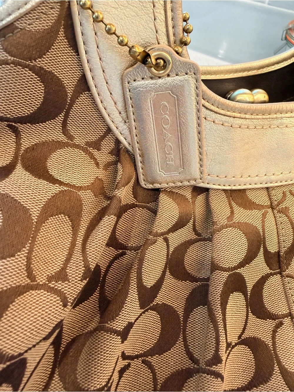 ✨ Coach Ergo Signature Pleated Shoulder Bag – Gold/Tan – Excellent Condition ✨